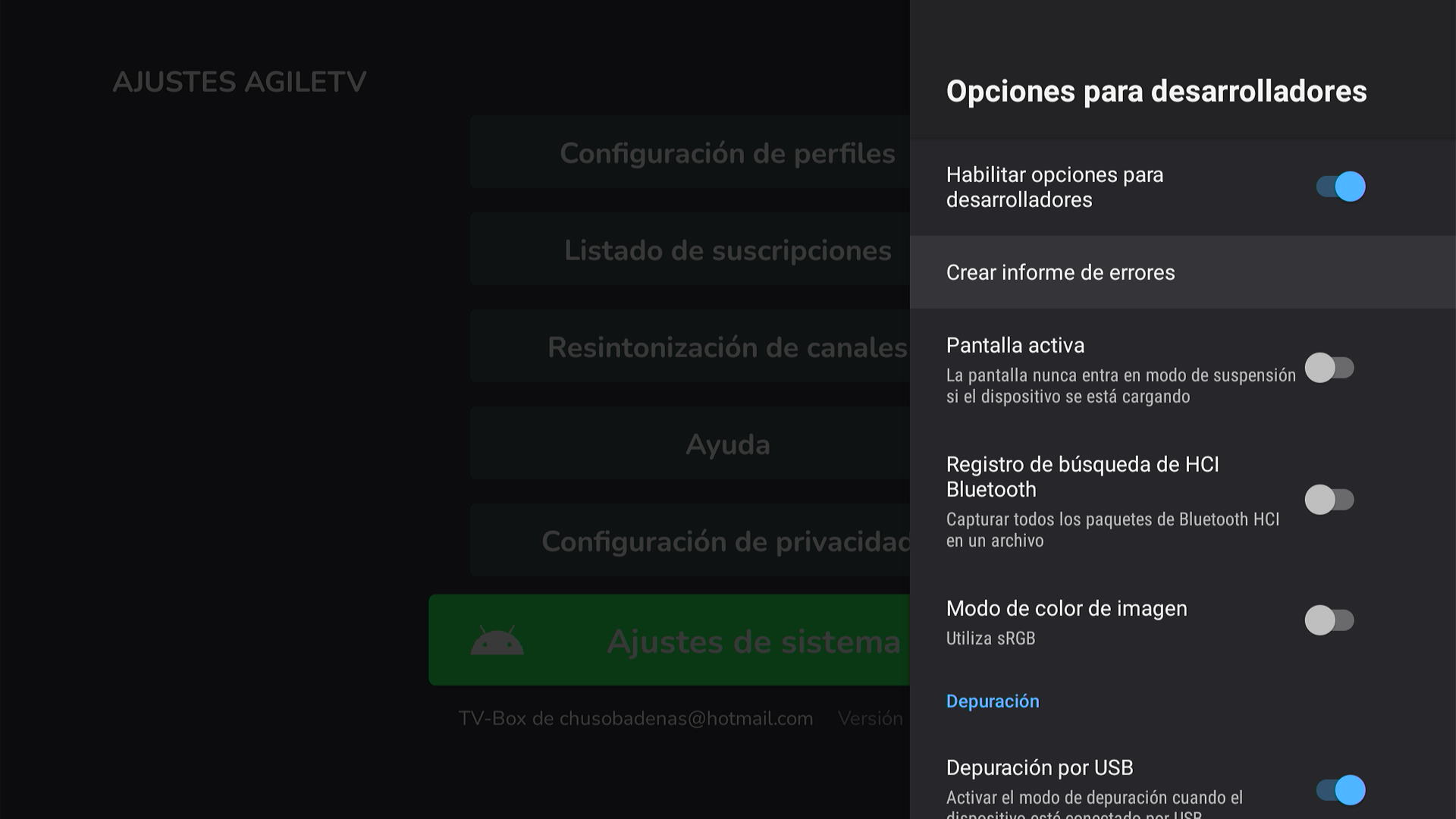 Habilitar opciones de desarrollarores