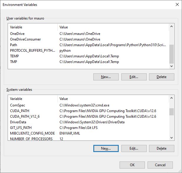 Environment Variables window